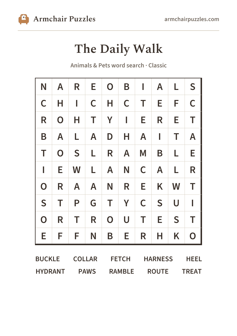 The printable The Daily Walk word search sheet