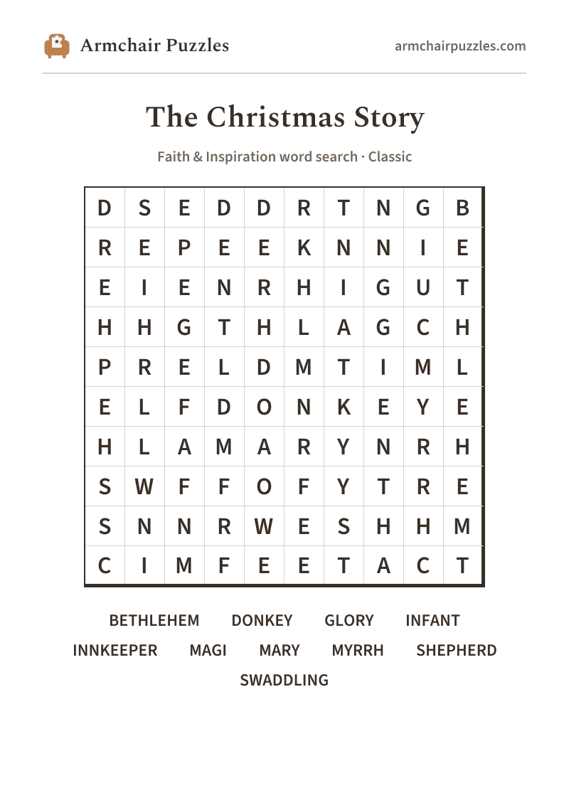 The printable The Christmas Story word search sheet