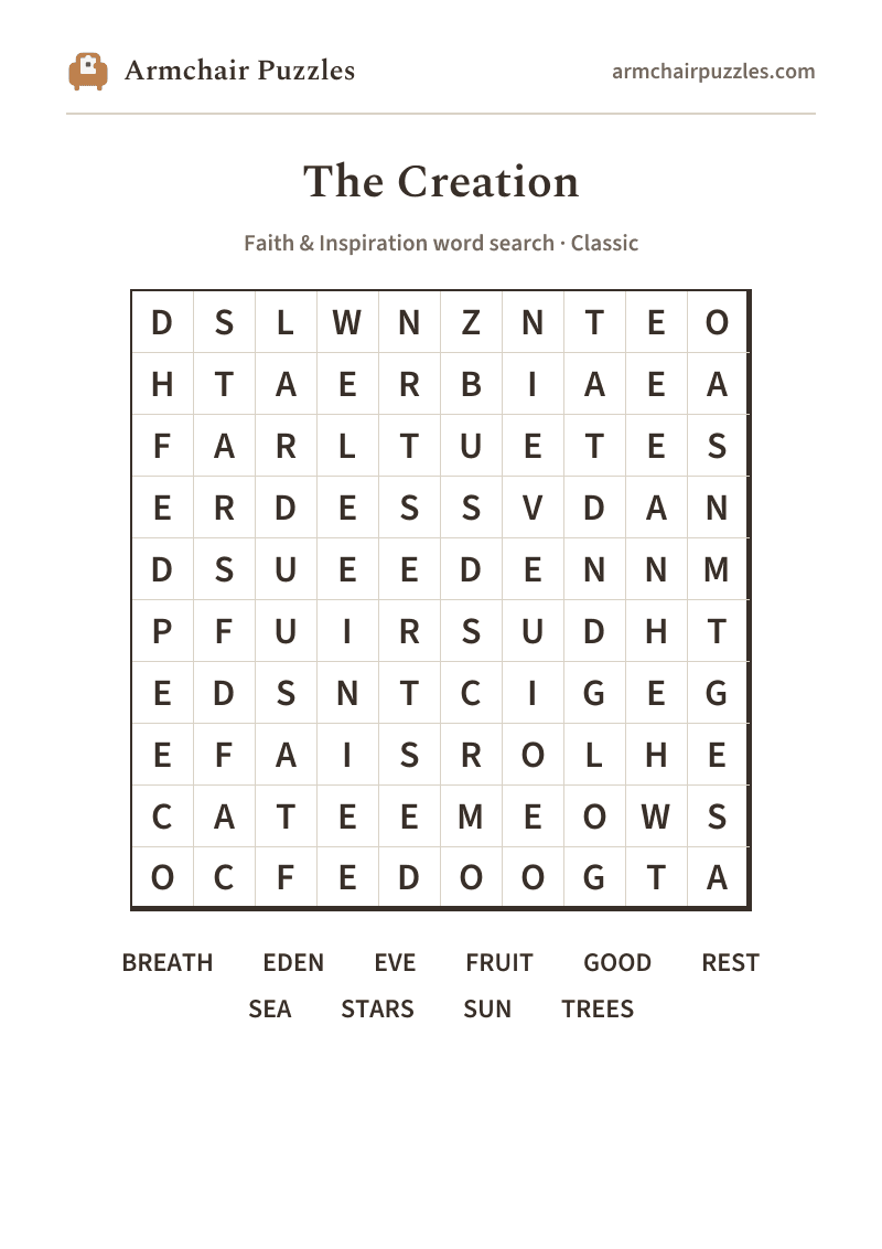 The printable The Creation word search sheet