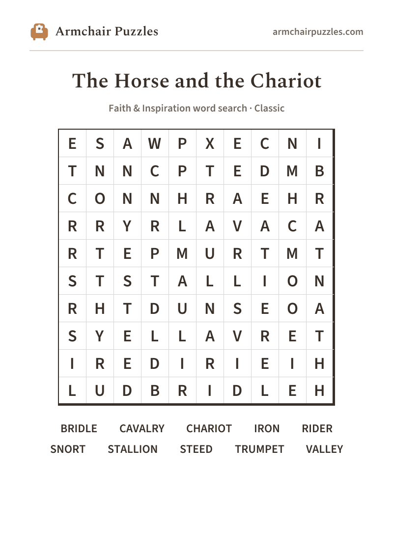The printable The Horse and the Chariot word search sheet