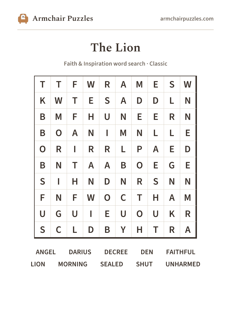 The printable The Lion word search sheet