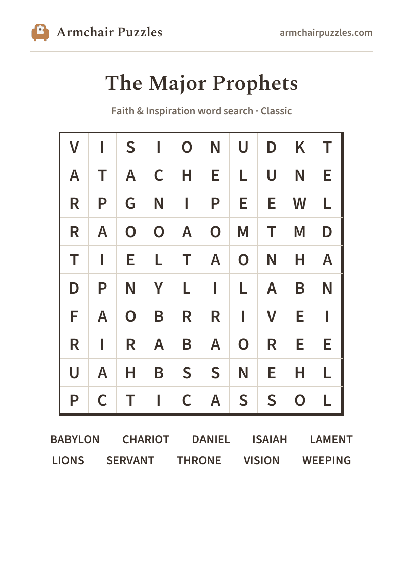 The printable The Major Prophets word search sheet