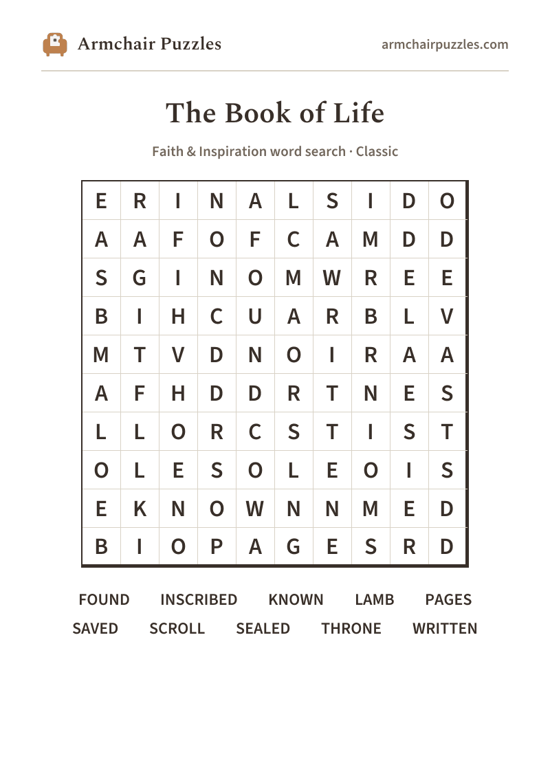 The printable The Book of Life word search sheet in large print
