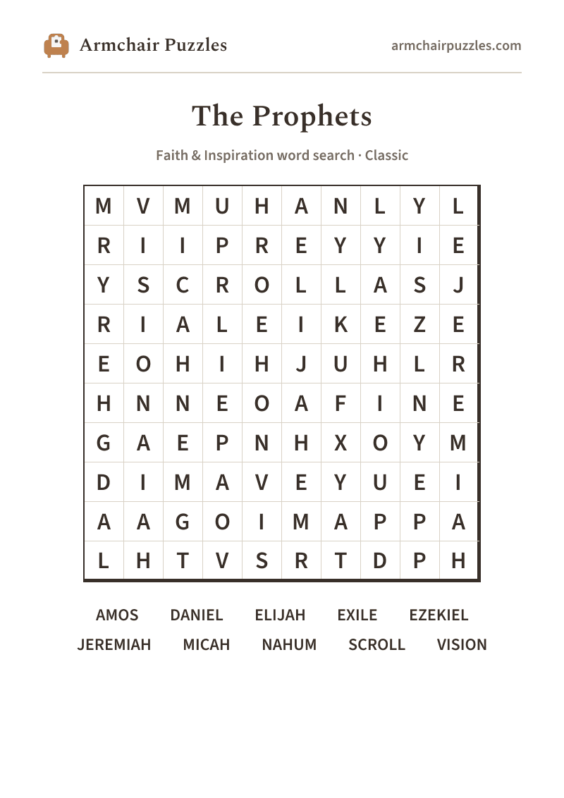 The printable The Prophets word search sheet