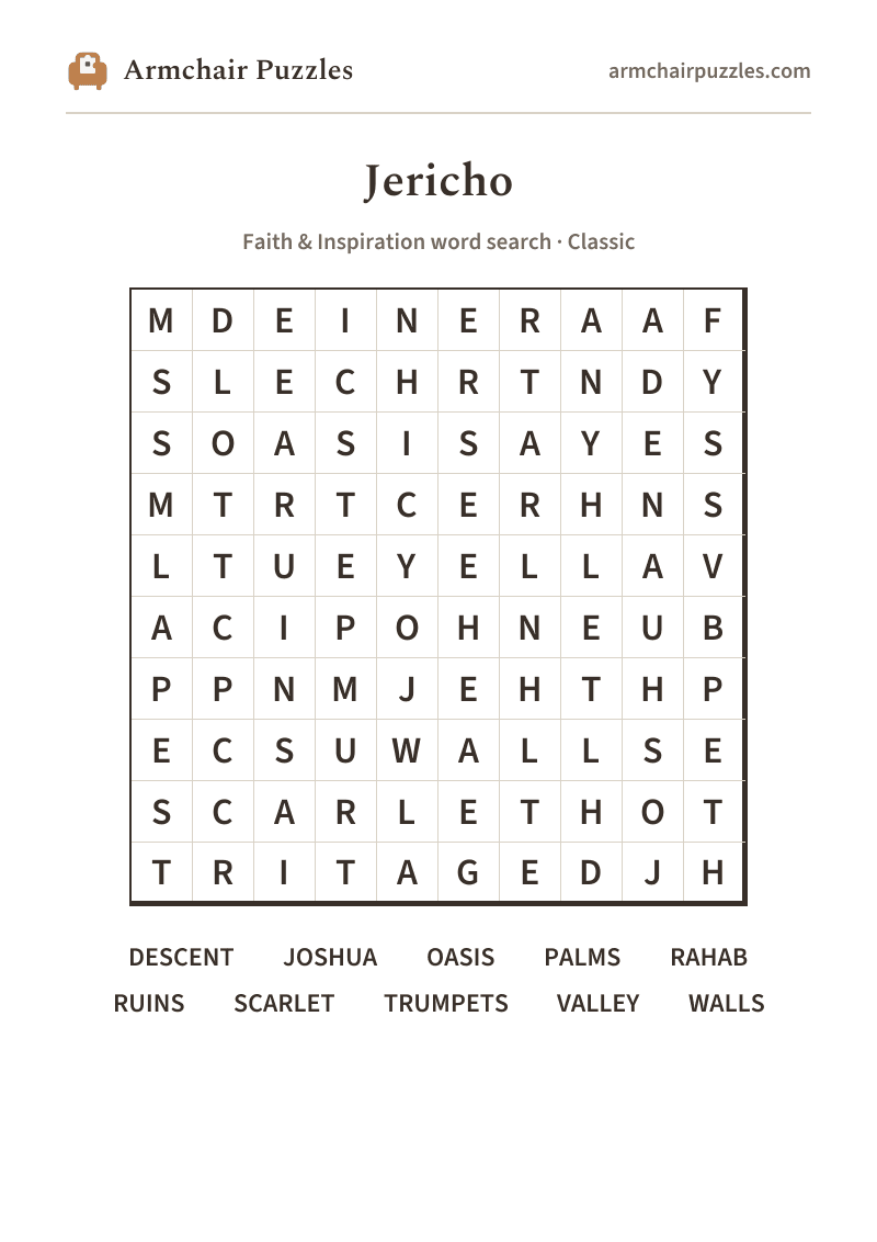 The printable Jericho word search sheet
