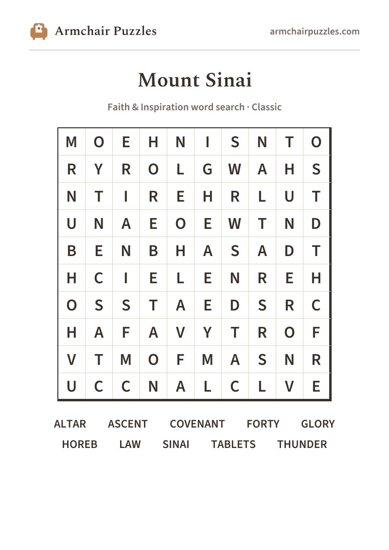 The printable Mount Sinai word search sheet