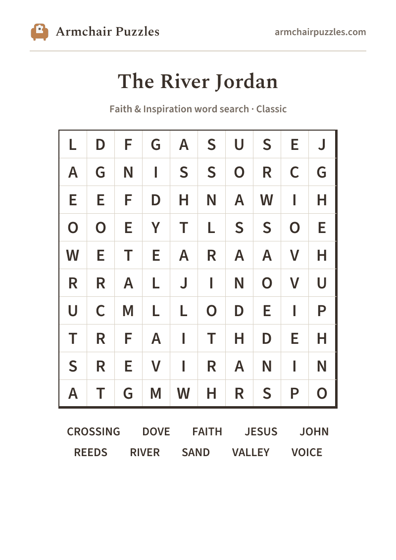 The printable The River Jordan word search sheet