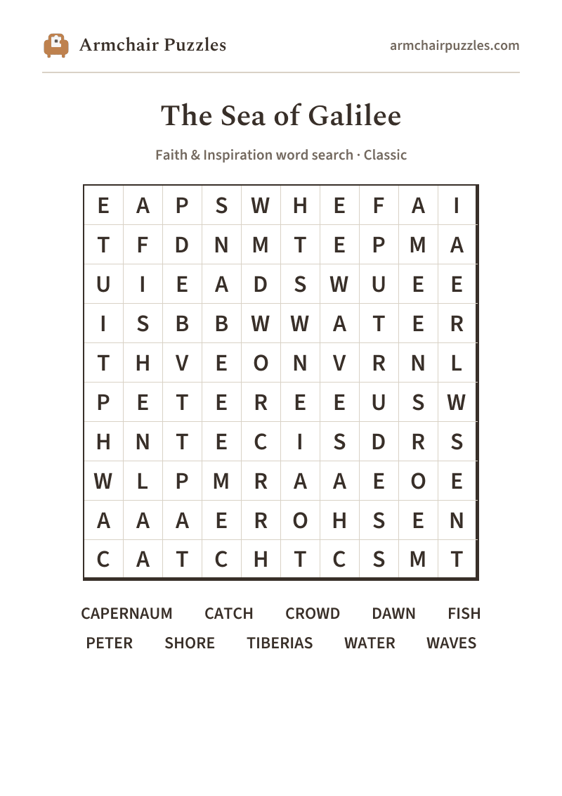 The printable The Sea of Galilee word search sheet