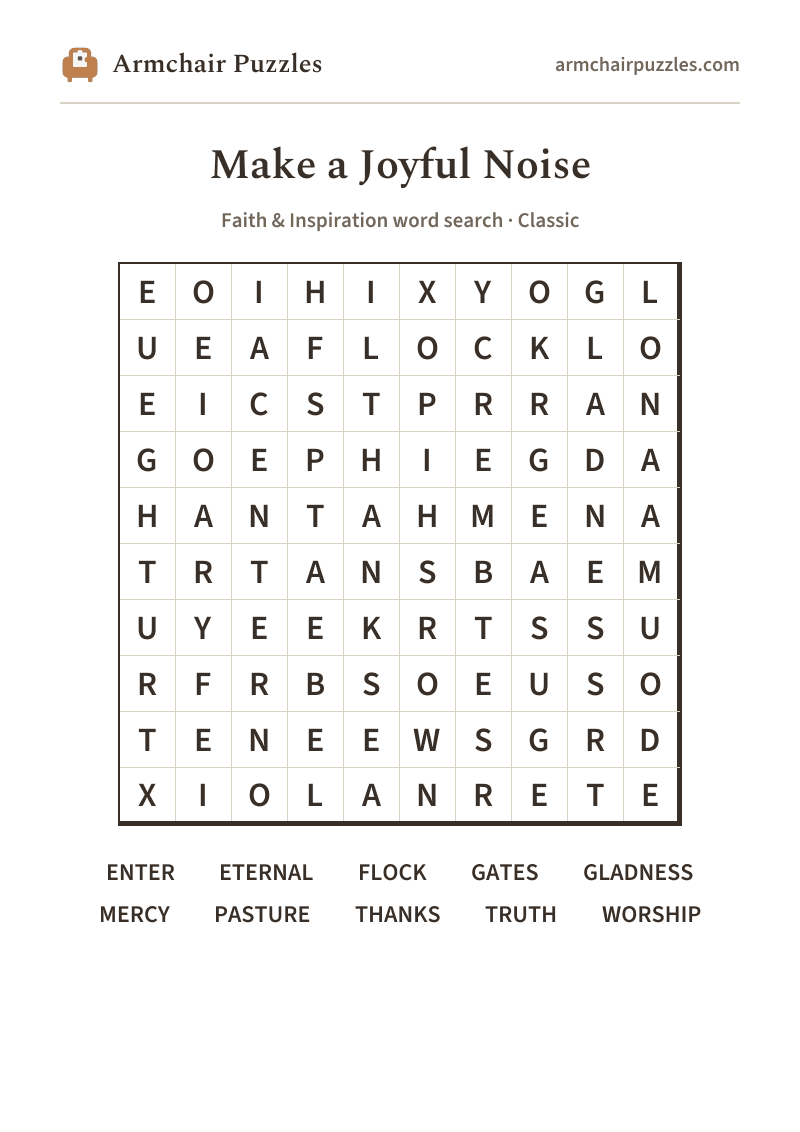 The printable Make a Joyful Noise word search sheet