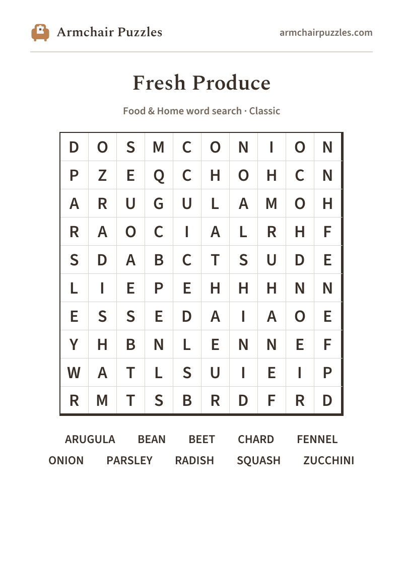 The printable Fresh Produce word search sheet