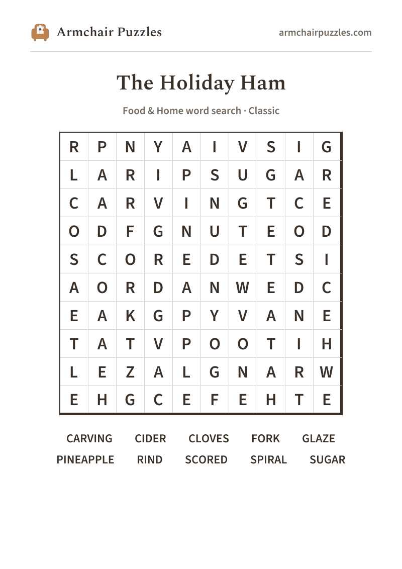 The printable The Holiday Ham word search sheet in large print