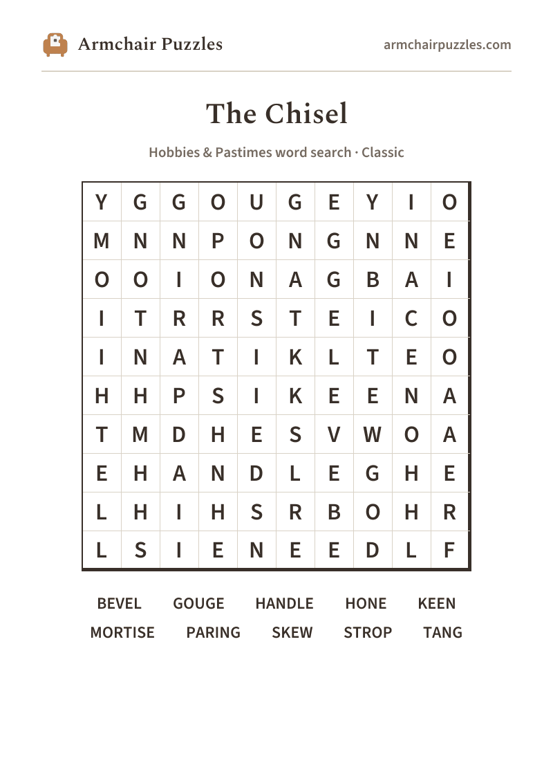 The printable The Chisel word search sheet