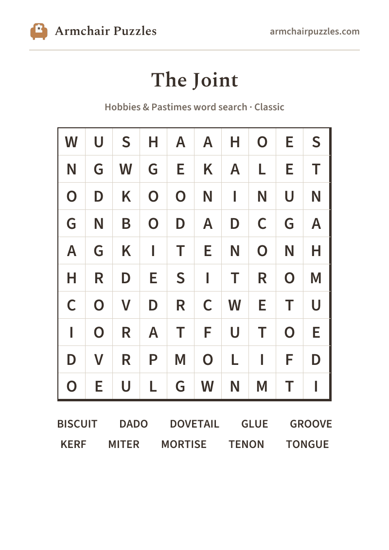 The printable The Joint word search sheet