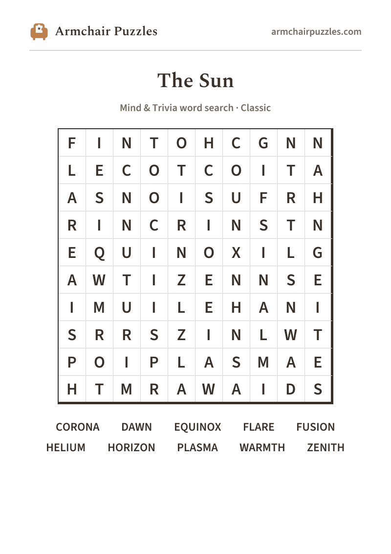 The printable The Sun word search sheet