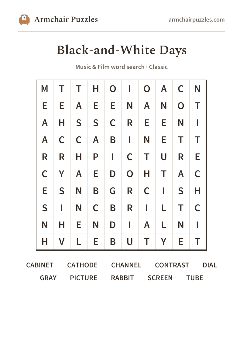 The printable Black-and-White Days word search sheet