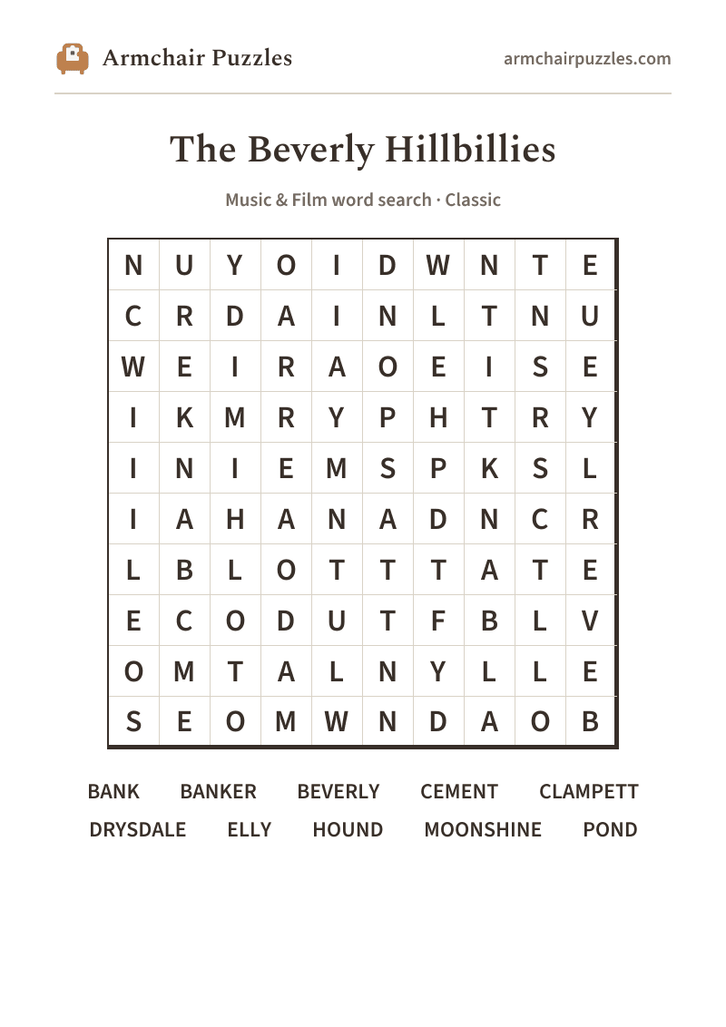 The printable Rabbit-Ear Antenna word search sheet: large-print Classic grid with its word list