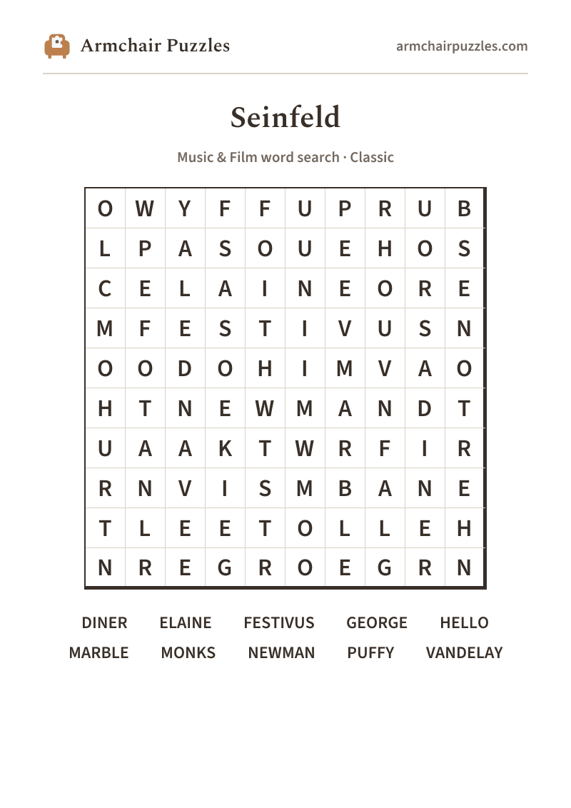 The printable The Laugh Track word search sheet in large print