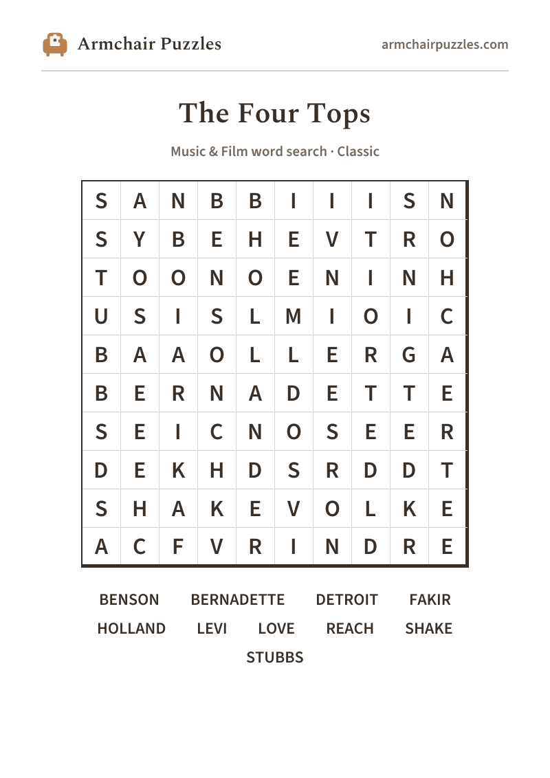 The printable Matching Stage Suits word search sheet: large-print Classic grid with its word list