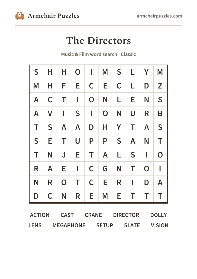 The printable The Directors word search sheet