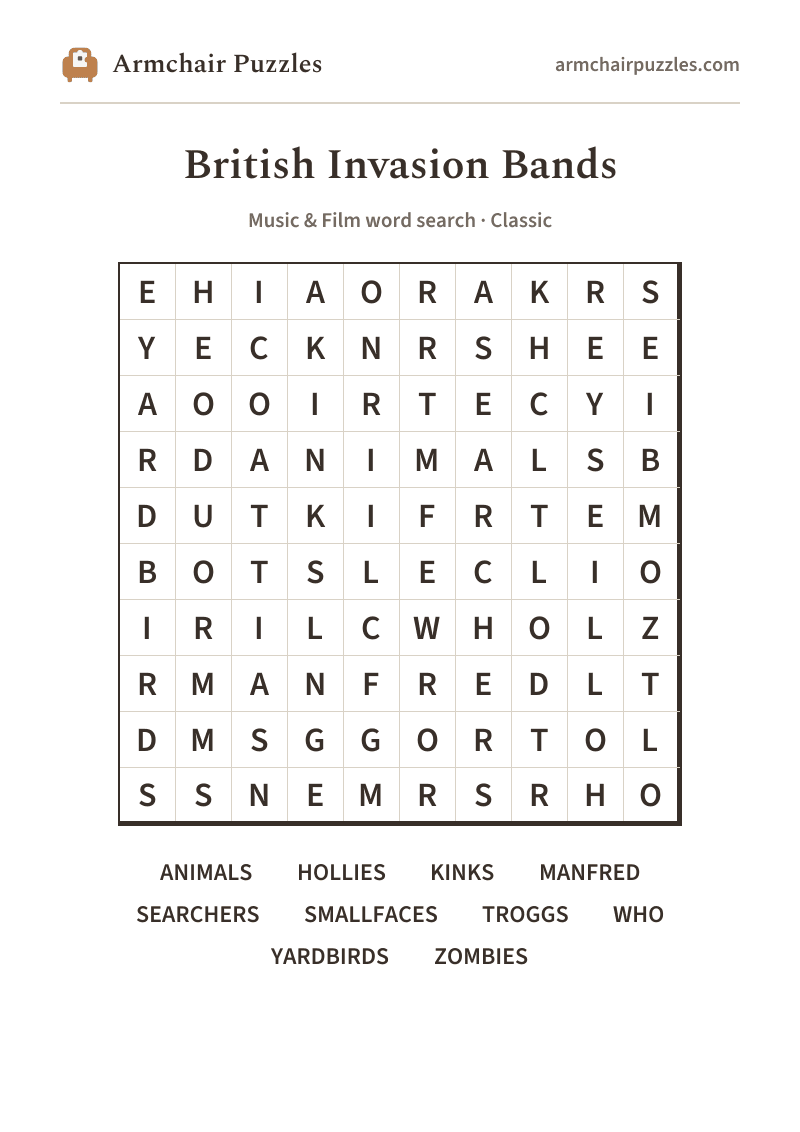 The printable Top of the Charts word search sheet in large print