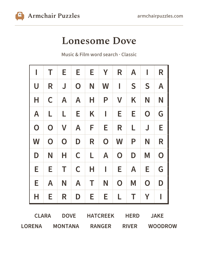 The printable The Cattle Ranch word search sheet