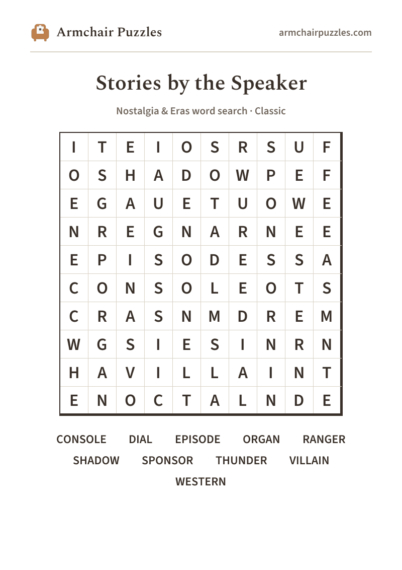 The printable Stories by the Speaker word search sheet