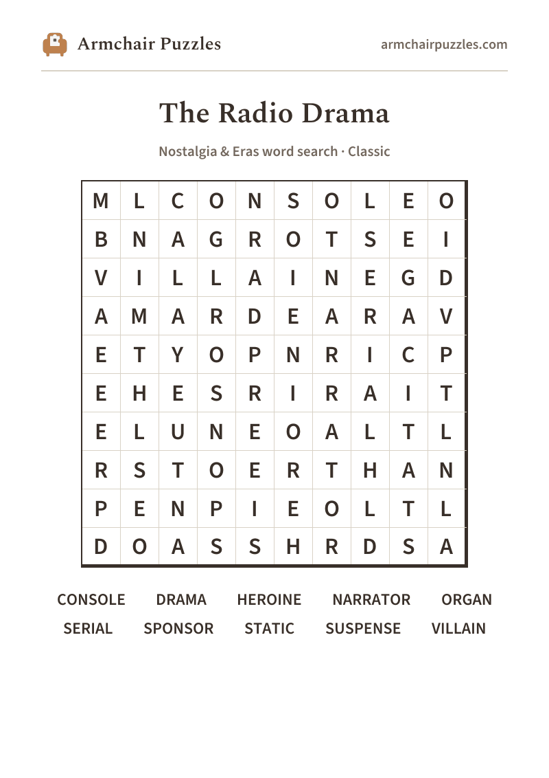 The printable The Radio Drama word search sheet