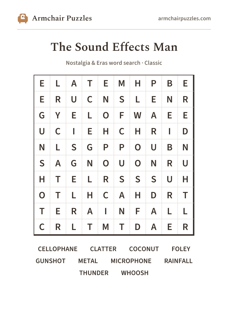 The printable The Sound Effects Man word search sheet