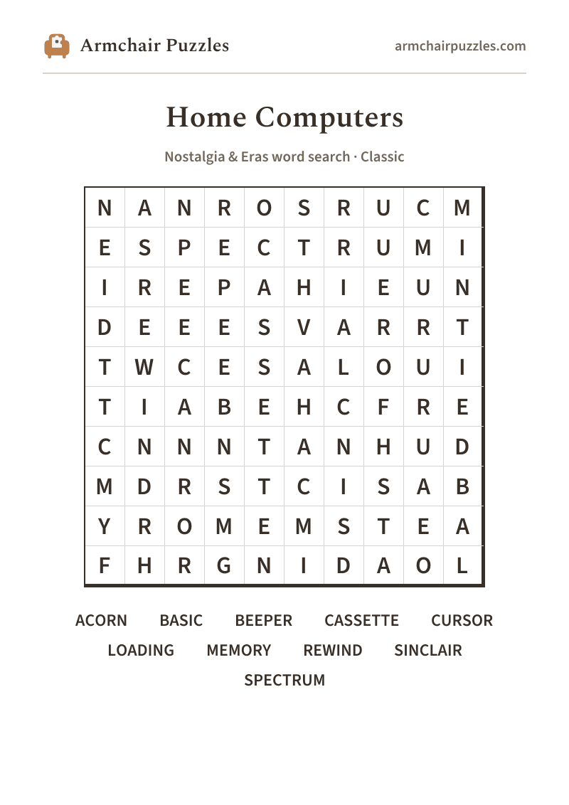 The printable Home Computers word search sheet
