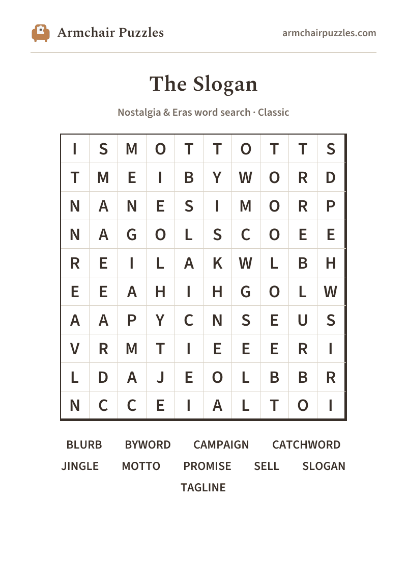 The printable The Slogan word search sheet