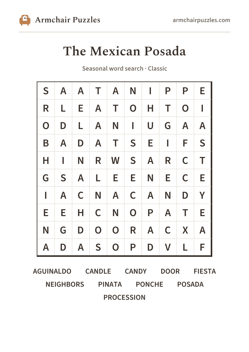 The printable The Mexican Posada word search sheet