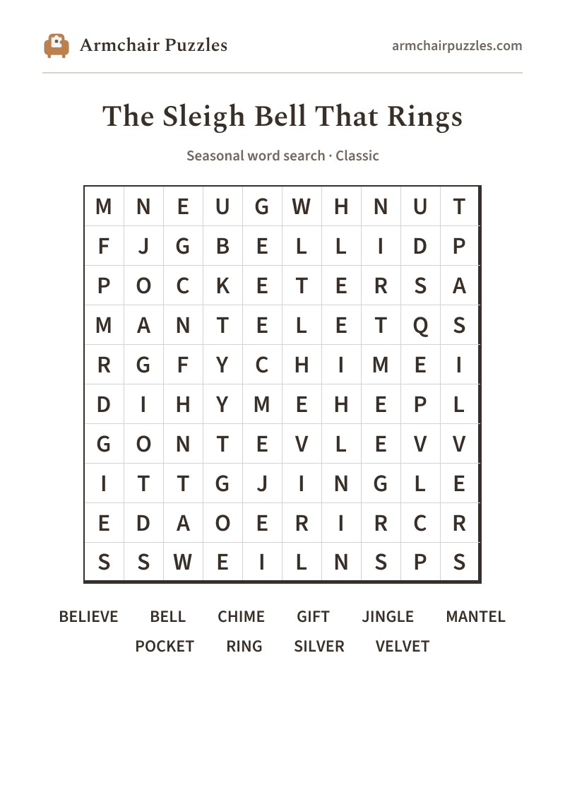 The printable The Sleigh Bell That Rings word search sheet
