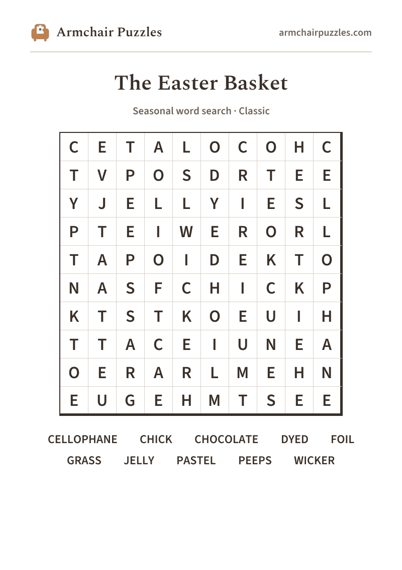 The printable The Easter Basket word search sheet