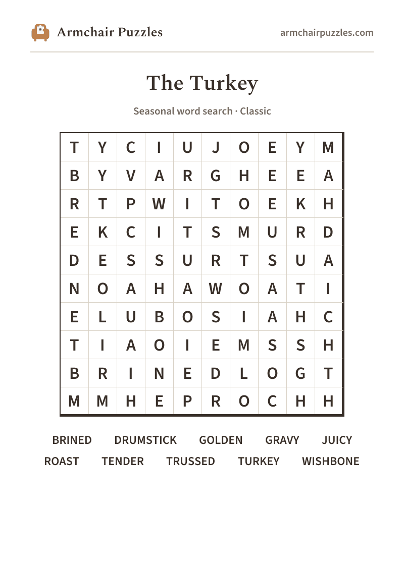 The printable The Turkey word search sheet