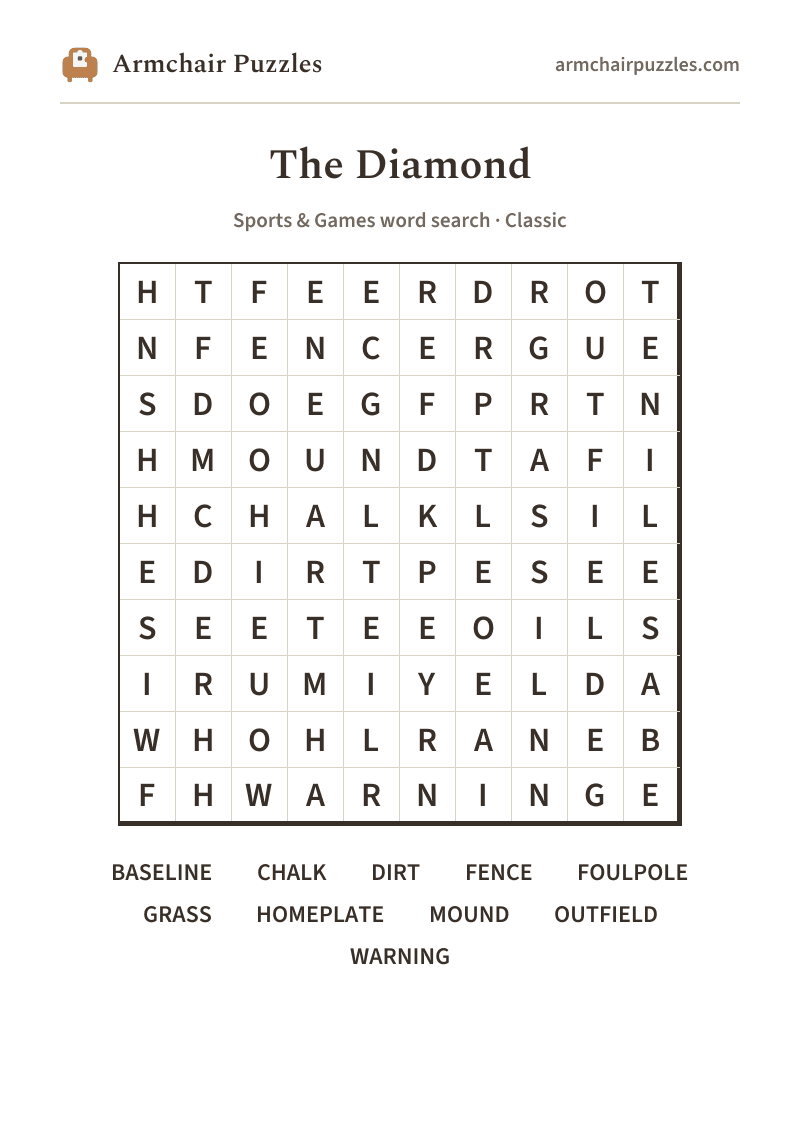 The printable The Diamond word search sheet in large print