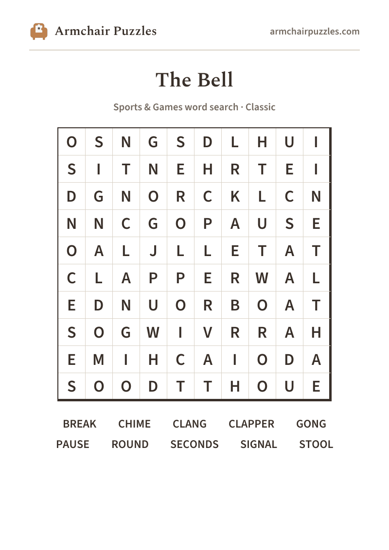The printable The Bell word search sheet