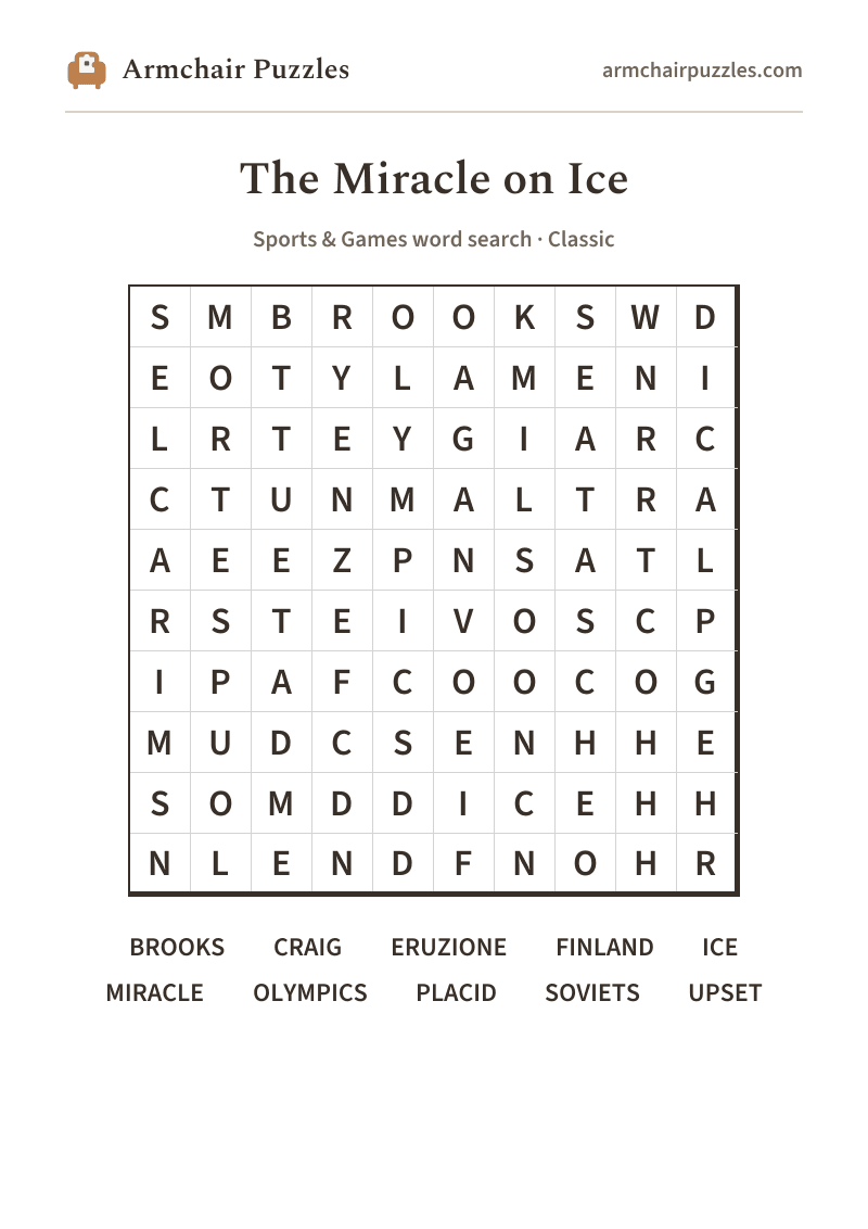 The printable The Miracle on Ice word search sheet in large print
