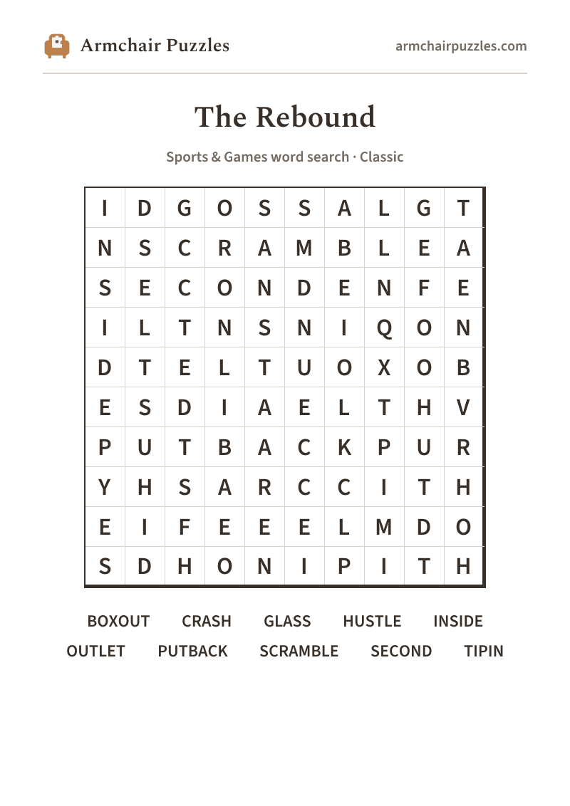 The printable The Rebound word search sheet