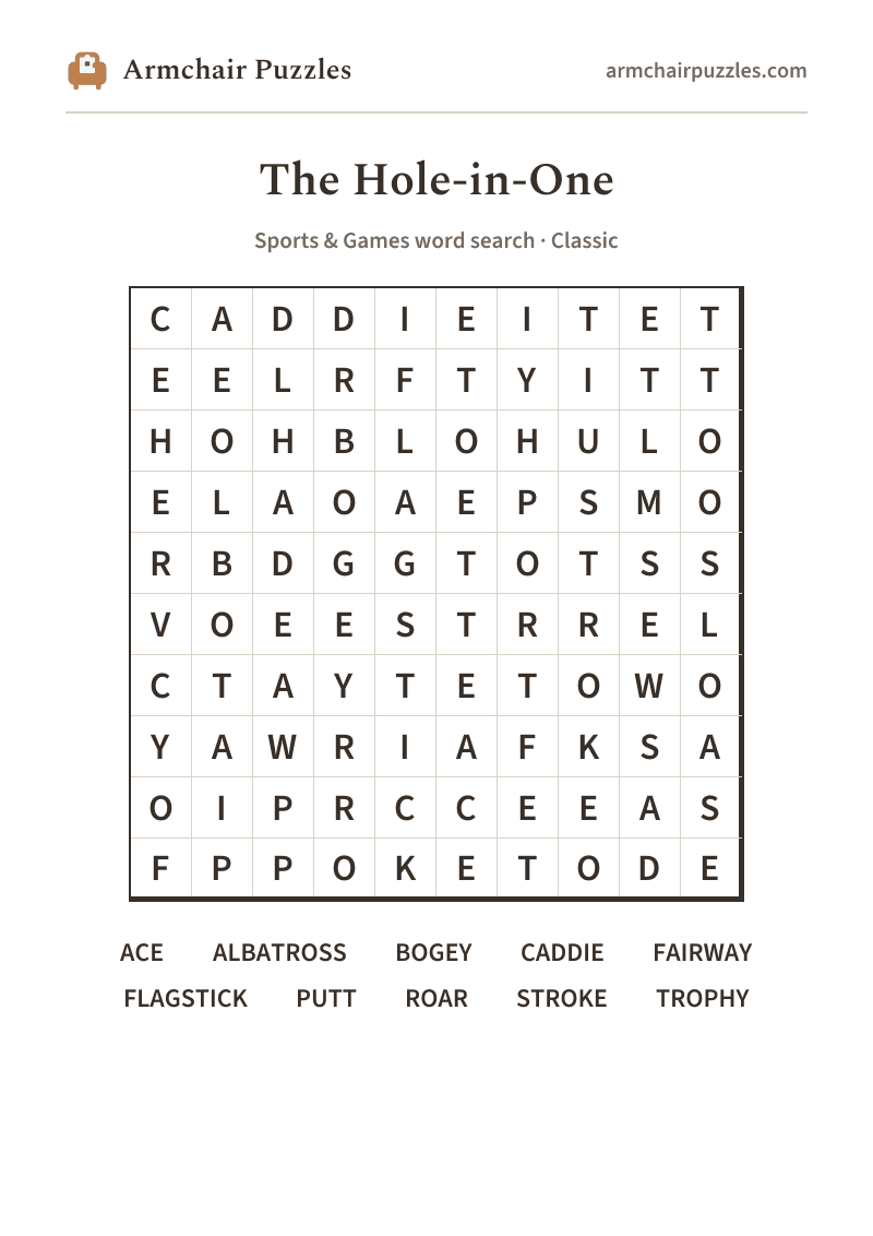 The printable The Hole-in-One word search sheet
