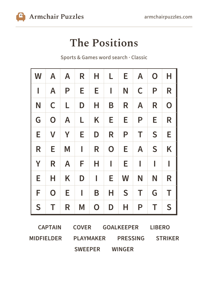 The printable The Positions word search sheet