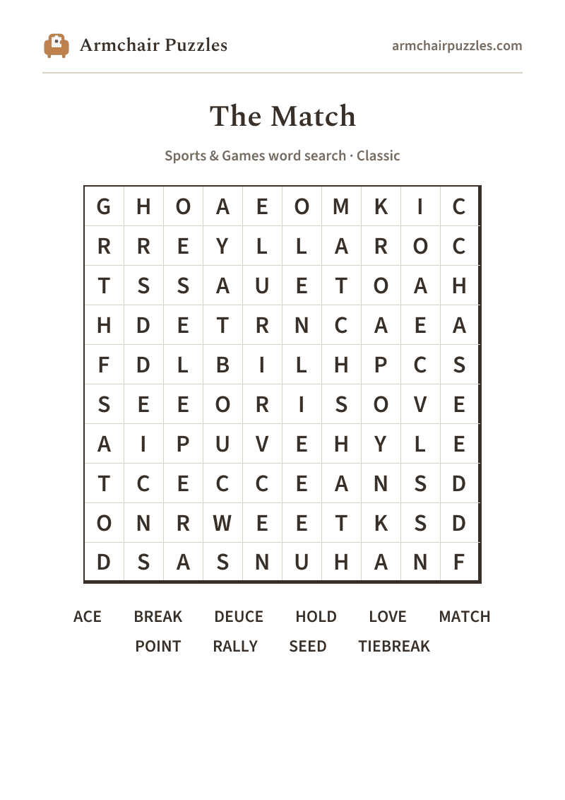 The printable The Match word search sheet