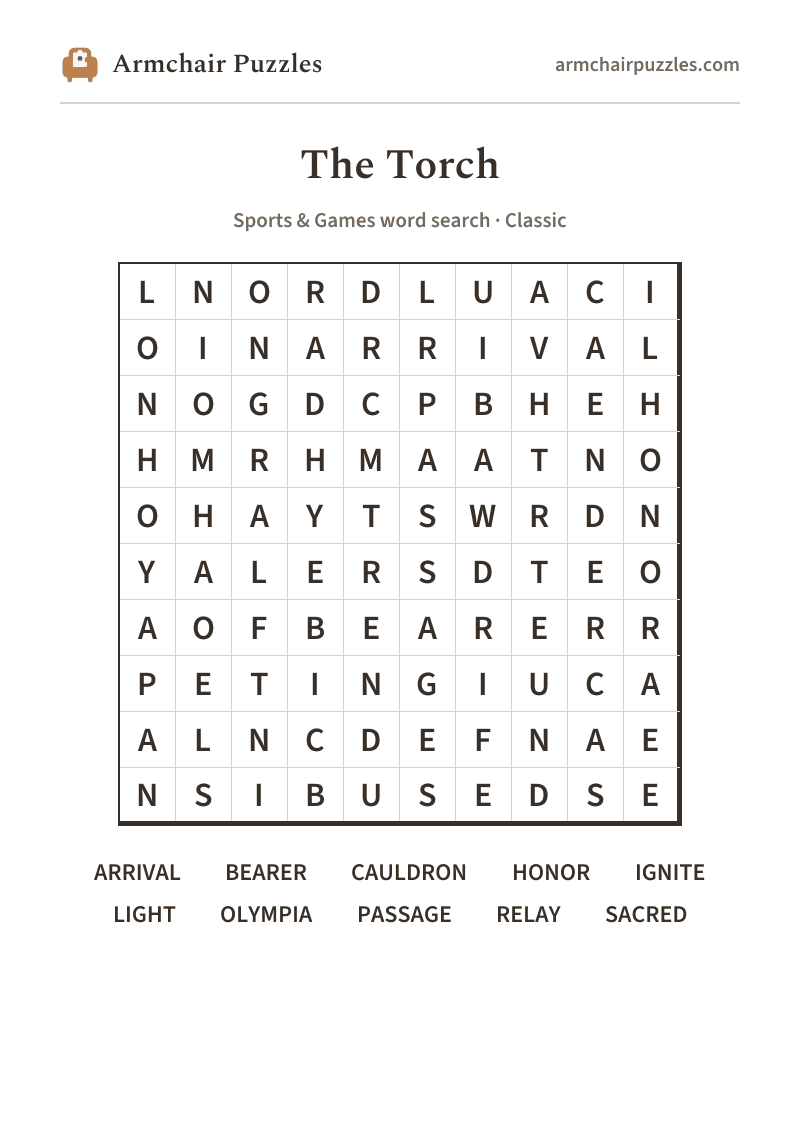 The printable The Torch word search sheet