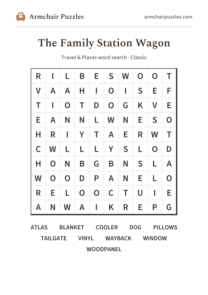 The printable The Family Station Wagon word search sheet