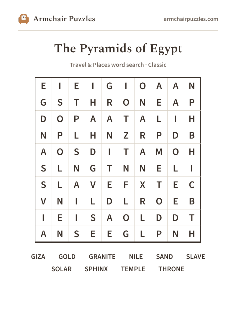 The printable The Pyramids of Egypt word search sheet
