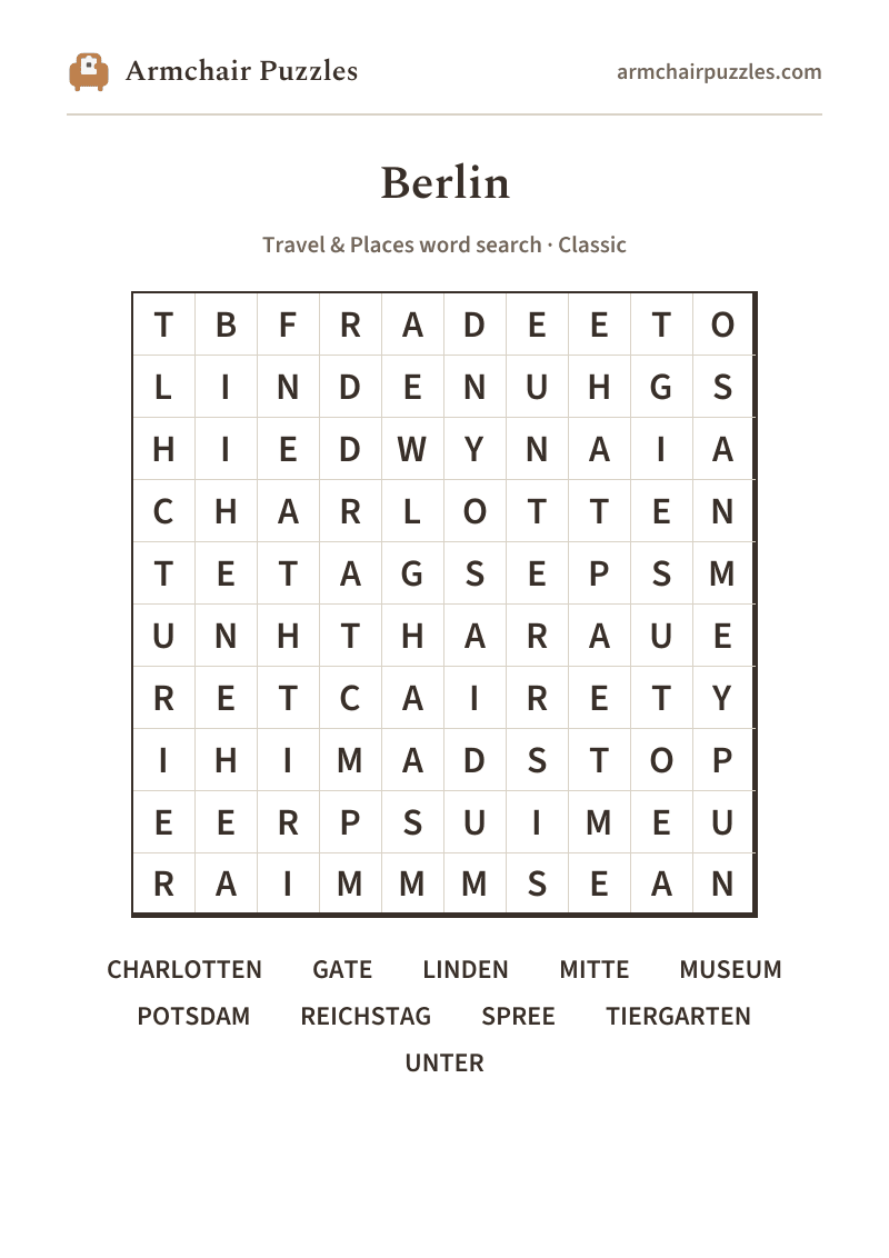 The printable Berlin word search sheet